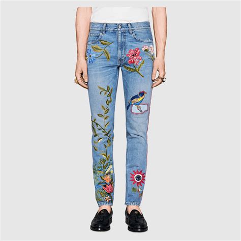 gucci denim jeans embroidered|Meer.